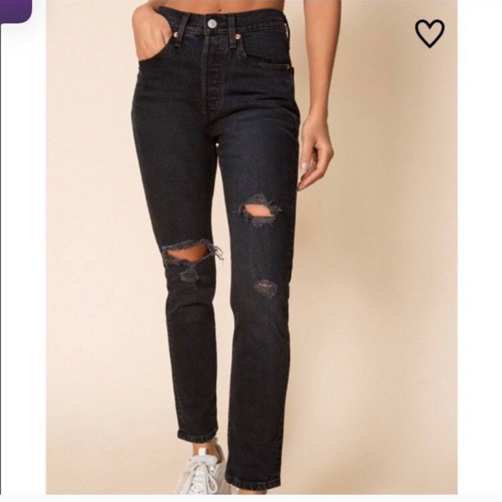 BLACK RIPPED STRAIGH LEG SKINNY 501 LEVIS